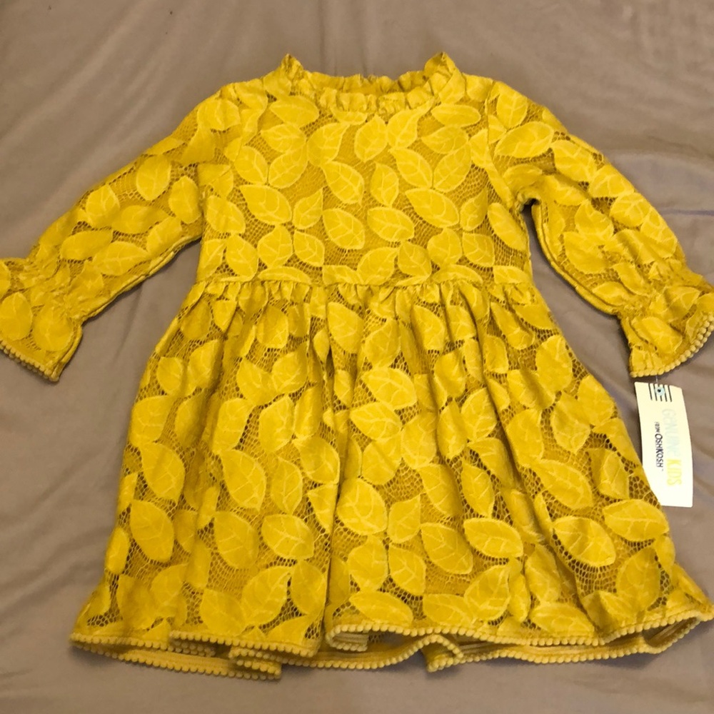 ☀️Yellow leaf lace dress